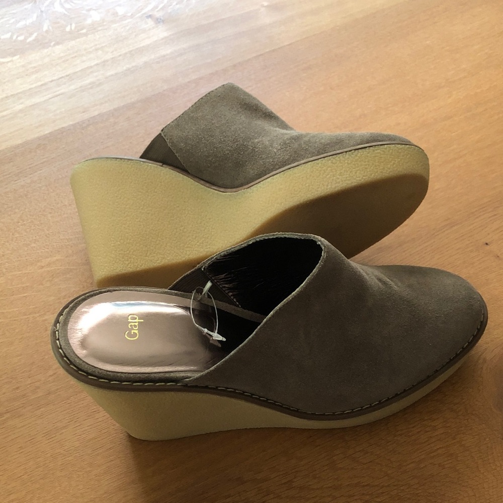 GAP Taupe Suede Wedge Mules